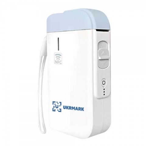 Портативный принтер этикеток, QR и штрих-кодов UKRMARK AT110HW / USB 2.0 + Bluetooth + NFC. Принтер прямого термопереноса. Печатает на термобумаге, полимерных этикетках, браслетах.