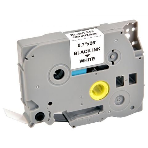 Лента для принтера этикеток RL-B-T241P-BK/WT, совместима с BROTHER TZe-241. Размеры ленты: 18 мм х 8 м. Цвет: черный на белом (TZe241)