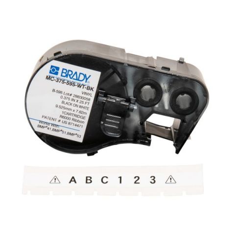 Лента для принтера этикеток BRADY MC-375-595-WT-BK. Беспрерывная лента: 9,53 мм х 7,62 м. Цвет: черный на белом