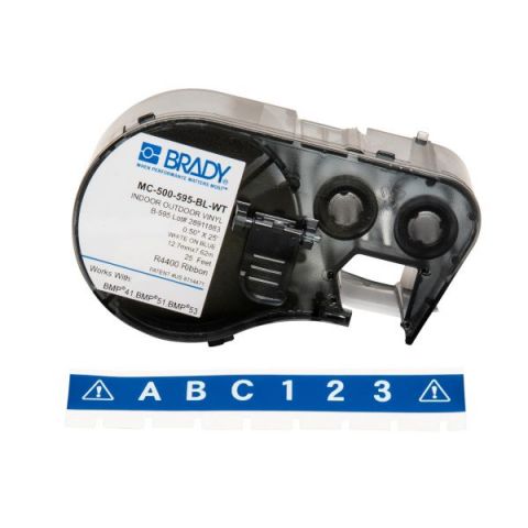 Лента для принтера этикеток BRADY MC-500-595-BL-WT. Беспрерывная лента: 12,70 мм х 7,62 м. Цвет: белым на синем