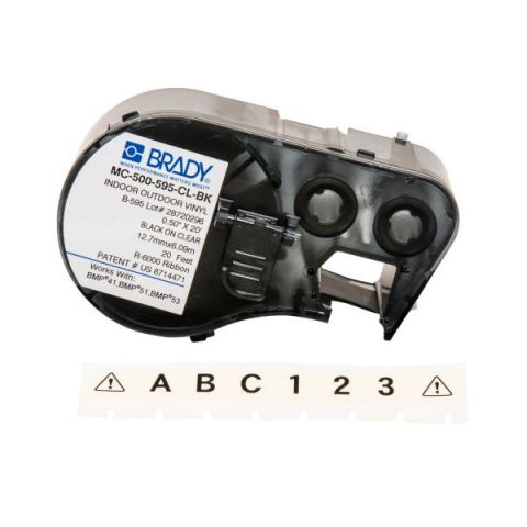 Лента для принтера этикеток BRADY MC-500-595-CL-BK. Беспрерывная лента: 12,70 мм х 6,10 м. Цвет: черным на прозрачном