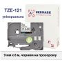 UKRMARK B-T121P, Ламинированная, 9мм х 8м, черным на прозрачном, совместима с BROTHER TZe-121, Лента для принтеров этикеток (TZe121)