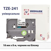 UKRMARK B-T241P, Ламинированная, 18мм х 8м, черным на белом, совместима с BROTHER TZe-241, лента для принтеров этикеток (TZe241)