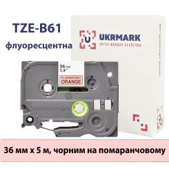 UKRMARK B-Fc-TB61P-BK/OR, Флуоресцентна, 36 мм х 5 м, чорним на помаранчовому, сумісна з BROTHER TZe-B61 (TZeB61)
