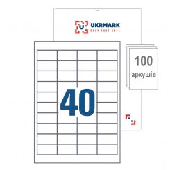 UKRMARK A4-40-W1-100, 40 этикеток на листе А4, 50мм х 26мм, уп.100л, этикетки самоклеящиеся