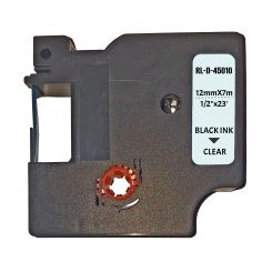 UKRMARK D-45010P, 12мм х 7м, чорним на прозорій, сумісна з DYMO D1 45010 / S0720500, універсальна стрічка для принтерів етикеток