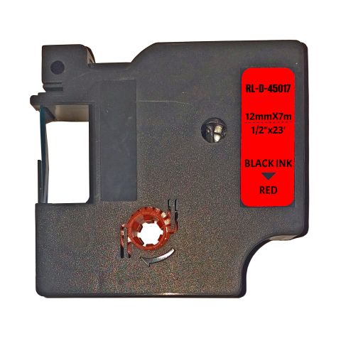 UKRMARK D-45017P, 12мм х 7м, чорним на червоному, сумісна з DYMO D1 S0720570, універсальна стрічка для принтерів етикеток