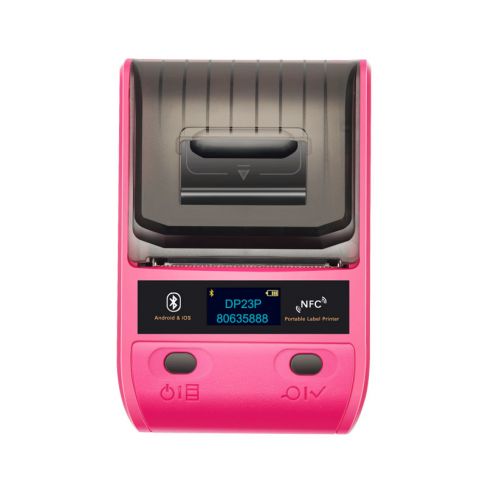 Портативний термопринтер UKRMARK DP23PK, USB/Bluetooth, рулони 15-58 мм, для чеків/етикеток, рожевий. Друк на термопапері та полімерних етикетках