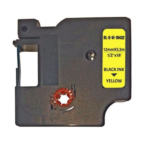 UKRMARK D-Vi-18432, 12мм х 5.5м, чорним на жовтій, сумісна з DYMO Rhino S0718450, універсальна вінілова стрічка для принтерів етикеток