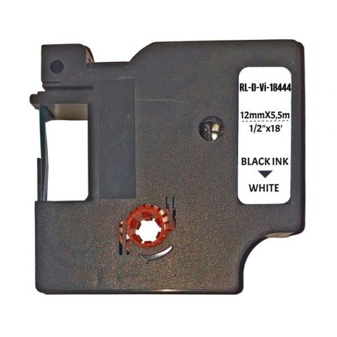 UKRMARK D-Vi-18444, 12мм х 5.5м, чорним на:білій, сумісна з DYMO Rhino S0718600, універсальна вінілова стрічка для принтерів етикеток
