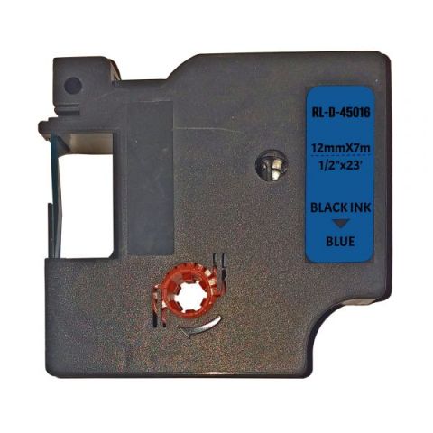 UKRMARK D-45016P, 12мм х 7м, чорним на синій, сумісна з DYMO D1 S0720560, універсальна стрічка для принтерів етикеток
