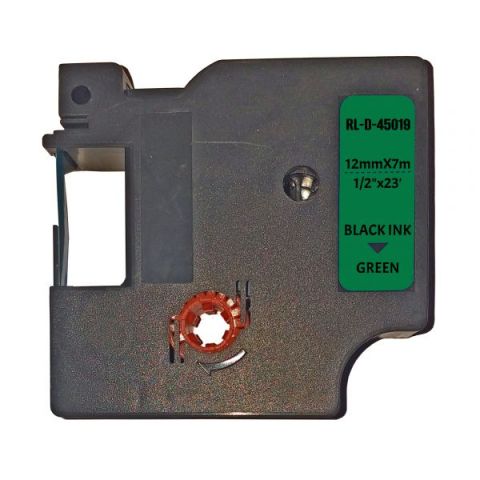 UKRMARK D-45019P, 12мм х 7м, чорним на зеленій, сумісна з DYMO D1 S0720590, універсальна стрічка для принтерів етикеток
