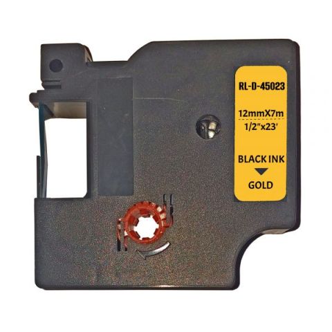 UKRMARK D-45023P, 12мм х 7м, чорним на золотистому, сумісна з DYMO D1 S0720630, універсальна стрічка для принтерів етикеток