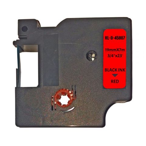 UKRMARK D-45807P, 19мм х 7м, чорним на червоній, сумісна з DYMO D1 S0720870, універсальна стрічка для принтерів етикеток