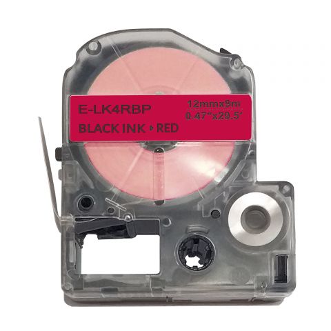 UKRMARK E-LK4RBP, 12мм х 9м, чорним на червоному, сумісна з Epson LK-4RBP, Універсальна стрічка для принтерів етикеток