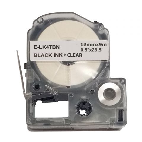 UKRMARK E-LK4TBN,12мм х 9м, черным на прозрачном, совместима с Epson LK-4TBN, Универсальная лента для принтеров этикеток