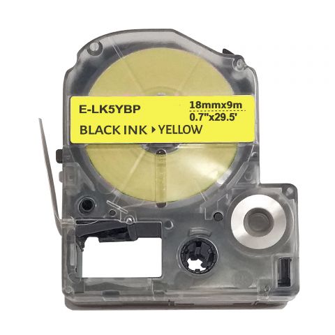 UKRMARK E-LK5YBP, 18мм х 9м, черным на желтом, совместима с Epson LK-5YBP, Универсальная лента для принтеров этикеток