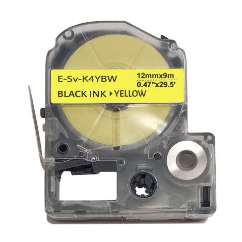 UKRMARK E-Sv-K4YBW, 12мм х 9м, черным на желтом, совместима с Epson LK-4YBW, лента с усиленной адгезией