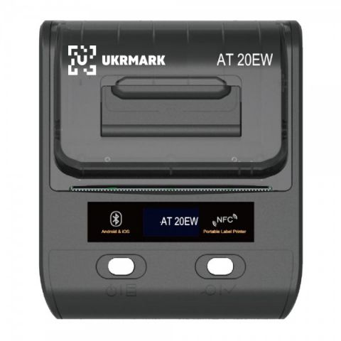 Портативний термопринтер UKRMARK AT20EW, USB/Bluetooth, рулони 20-80мм, для етикеток/чеків. Друкує на термопапері та полімерних етикетках.