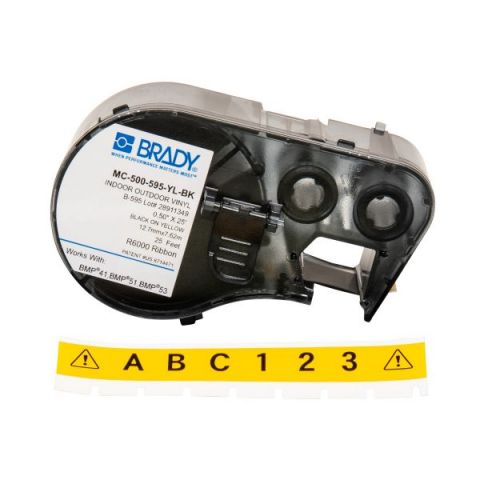 Лента для принтера этикеток BRADY MC-500-595-WT-RD. Беспрерывная лента: 12,70 мм х 7,62 м. Цвет: черный на желтом