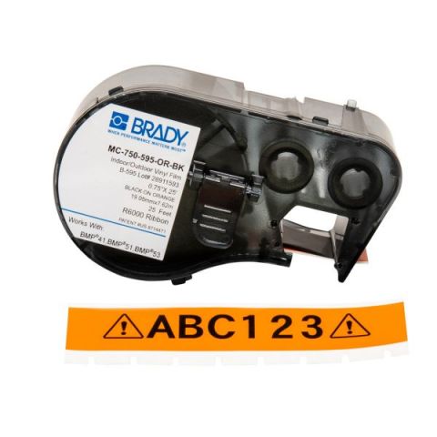 Лента для принтера этикеток BRADY MC-750-595-OR-BK. Беспрерывная лента: 19,05 мм х 7,62 м. Цвет: черный на оранжевом