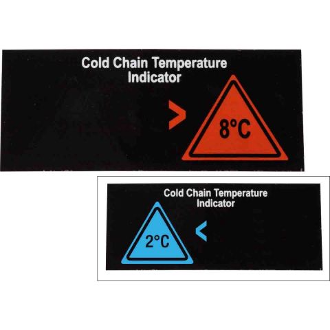 Температурные этикетки обратимые TIL-9-2°C-8°C, 2-уровневая индикация температуры 2-8°C (синий/красный треугольник), 96 х 40мм, уп.10шт.