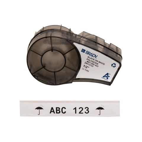 BRADY M21-500-423, Маркировка в суровых средах, 12,7мм х 6,4м, черным на белом, полиэстр, лента для принтеров этикеток