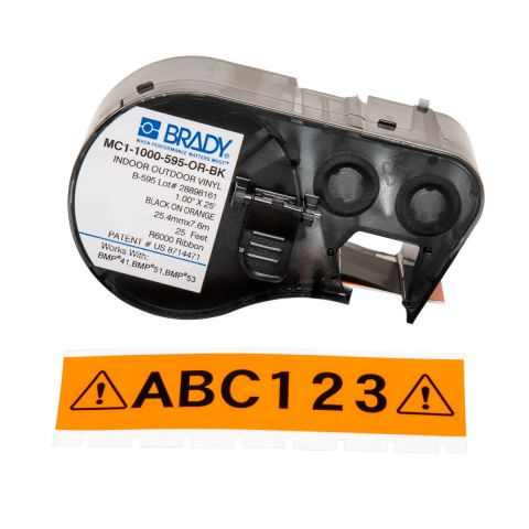 BRADY MC1-1000-595-OR-BK, 25,40мм х 7,62м, чорним на помаранчовому, вініл, стрічка для принтерів етикеток