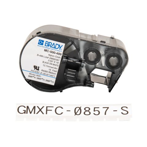 BRADY MC-500-499, безперервна стрічка: 12,70мм х 4,88м, чорним на білому, нейлон, стрічка для принтерів етикеток
