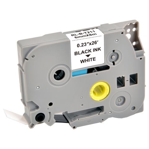 Лента для принтера этикеток RL-B-T211P-BK/WT, совместима с BROTHER TZe-211. Размеры ленты: 6 мм х 8 м. Цвет: черный на белом (TZe211)