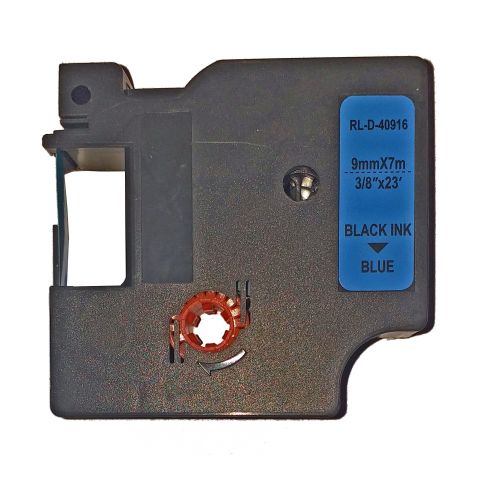 Лента для принтеров этикеток UKRMARK D-40916P-BK/BL, совместима с принтерами DYMO серии D1. Размер: 9 мм х 7 м. Цвет маркировки: черный на синем (S0720710)