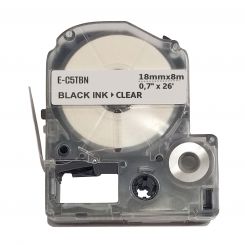 UKRMARK E-5TBN, 18мм х 8м, черным на прозрачном, совместима с Epson LC-5TBN, Универсальная лента для принтеров этикеток (LC5TBN)