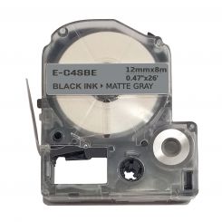 UKRMARK E-C4SBE, 12мм х 8м, черный на матовом серебристом, совместимый с Epson LC-4SBE, Универсальная лента для принтеров этикеток (LC4SBE)