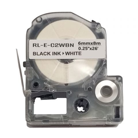Лента для принтера этикеток RL-E-C2WBN-BK/WT, совместима с Epson LC-2WBN. Размеры ленты: 6 мм х 8 м. Цвет: черный на белом (LC2WBN)