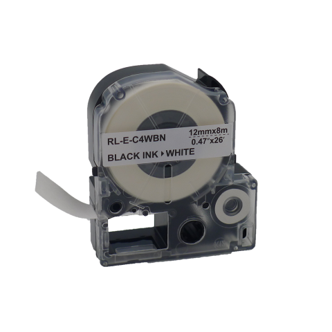 Лента для принтера этикеток RL-E-C4WBN-BK/WT, совместима с Epson LC-4WBN. Размеры ленты: 12 мм х 8 м. Цвет: черный на белом (LC4WBN)