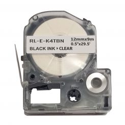 Лента для принтера этикеток Ukrmark E-K4TBN-BK/CL, совместима с Epson LK-4TBN. Размеры ленты: 12 мм х 9 м. Цвет: черный на прозрачном (LK4TBN)