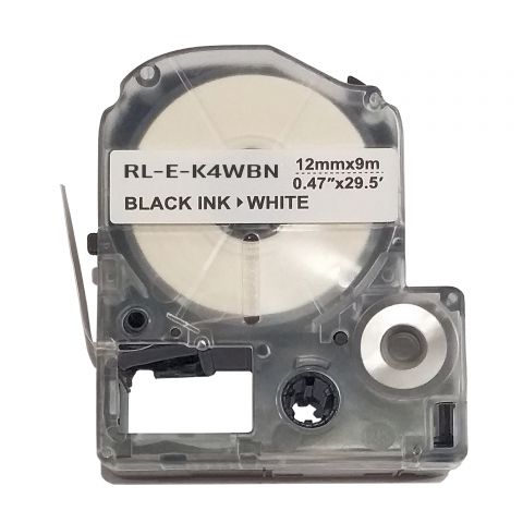 Лента для принтера этикеток RL-E-K4WBN-BK/WT, совместима с Epson LK-4WBN. Размеры ленты: 12 мм х 9 м. Цвет: черный на белом (LK4WBN)