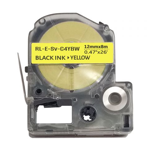 UKRMARK E-Sv-C4YBW, 12мм х 8м, черным на желтом, совместима с Epson LC-4YBW, лента с усиленной адгезией (LC4YBW)