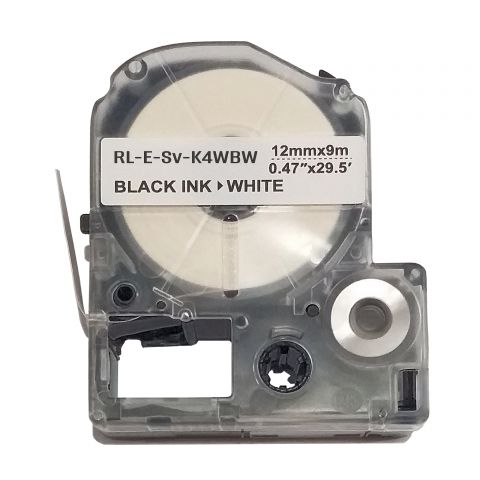 Лента для принтера этикеток RL-E-Sv-K4WBW-BK/WT, совместима с Epson LK-4WBW. Лента повышенной адгезии. Размеры ленты: 12 мм х 9 м. Цвет: черный на белом (LK4WBW)