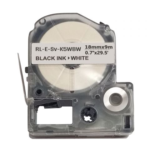 Лента для принтера этикеток RL-E-Sv-K5WBW-BK/WT, совместима с Epson LK-5WBW. Лента повышенной адгезии. Размеры ленты: 18 мм х 9 м. Цвет: черный на белом (LK5WBW)
