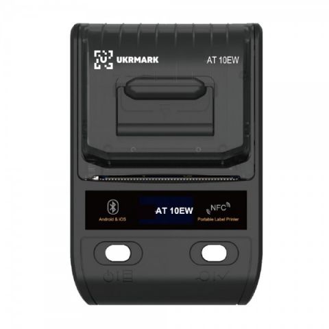 Портативный термопринтер чеков, этикеток, QR и штрих-кодов UKRMARK AT10EW / USB 2.0 + Bluetooth + NFC. Печатает на термобумаге и полимерных этикетках шириной 15 - 58 мм.