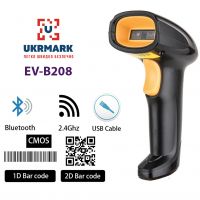 Сканер штрих-кодов UKRMARK EV-B208 для 1D, 2D, QR кодов, CMOS, 3-в-1: Проводной (USB) / Беспроводной (Bluetooth и 2.4GHz), отвечает требованиям супермаркетов