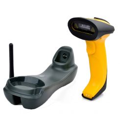 Сканер штрих-кодов UKRMARK EV-W2503 для 1D, 2D, QR кодов, CMOS, проводной (USB)/беспроводной (433MHz), CMOS, проводной USB/беспроводной 433MHz, с базой, дальность передачи до 500м, IP64, черно-желтый